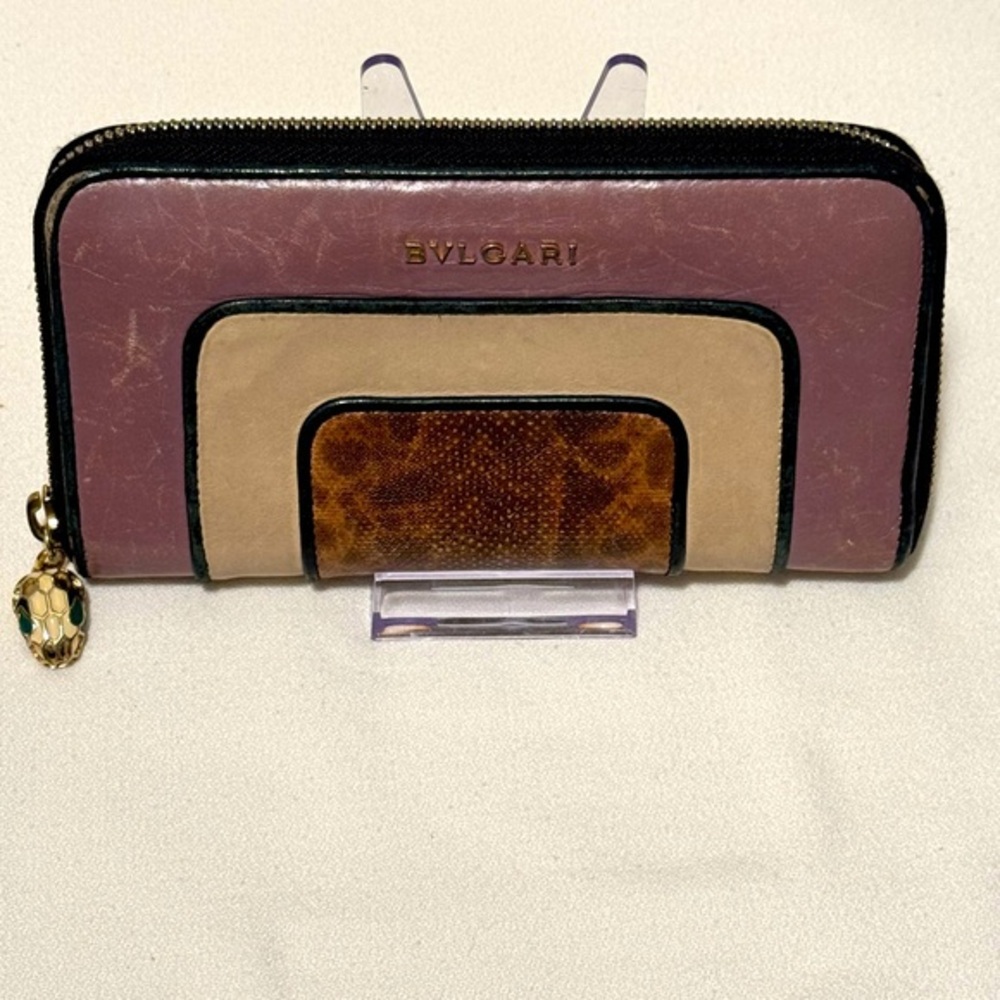 BVLGARI CONTINENTAL ZIPPER WALLET MULTI COLOR LEATHER EUC